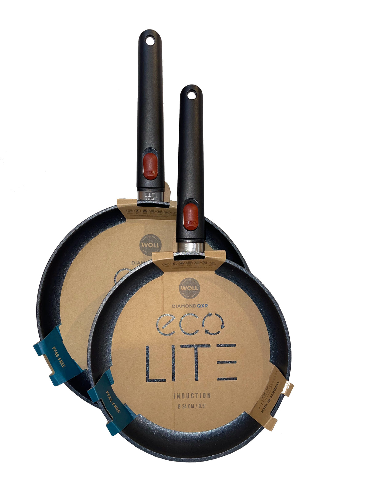 Woll Q-eco-LITE Fry Pan Set of 2 (Ø24cm+28cm) with Detachable Handle, PFAS Free.